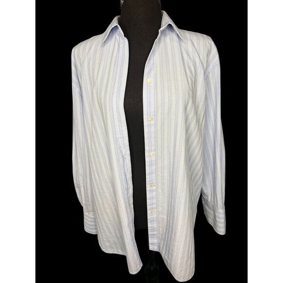ZARA Striped Long-Sleeve Shirt Women M Blue /White With Back Button nautical - Picture 3 of 9